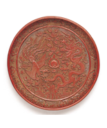 剔紅龍鳳呈祥壽山福海盤/「大明萬曆乙未年製」刻銘